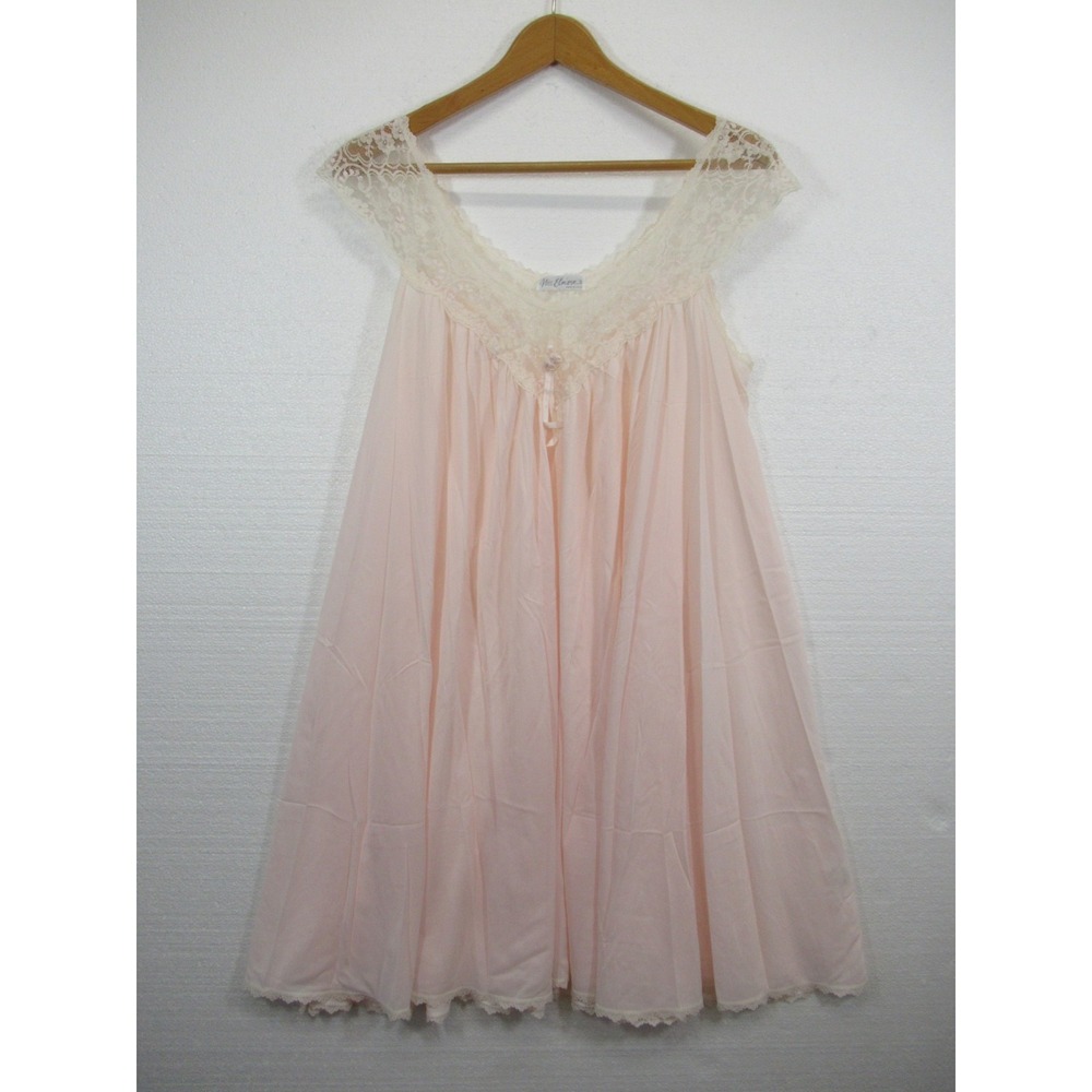 Vintage Miss Elaine Satin Nylon Nightgown Women Small Pink Babydoll Full Sweep